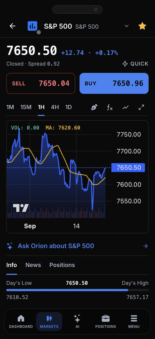 The same instrument in the OrionBroker mobile demo